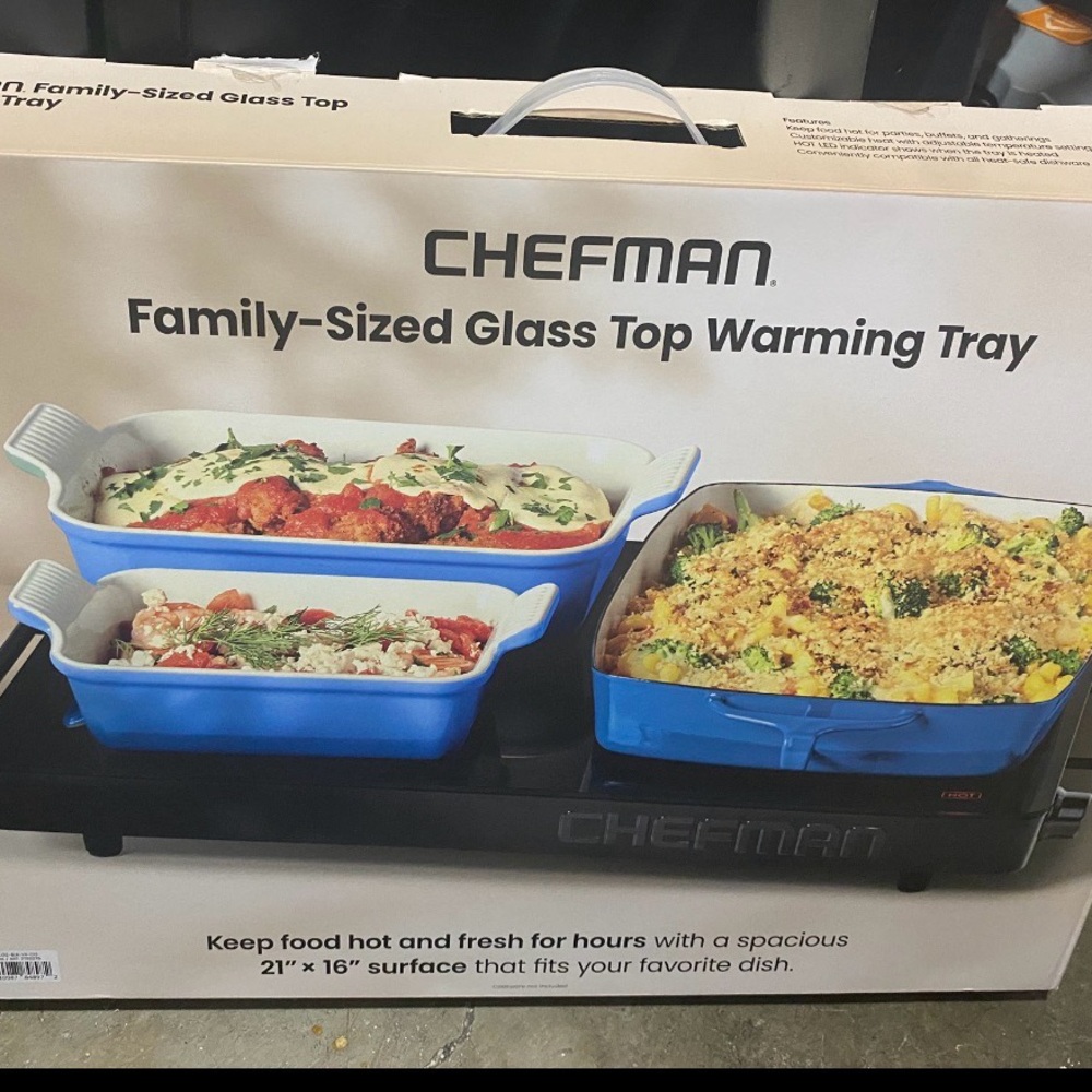 Chefman Family-Sized Glass Top Warming Tray - Blue